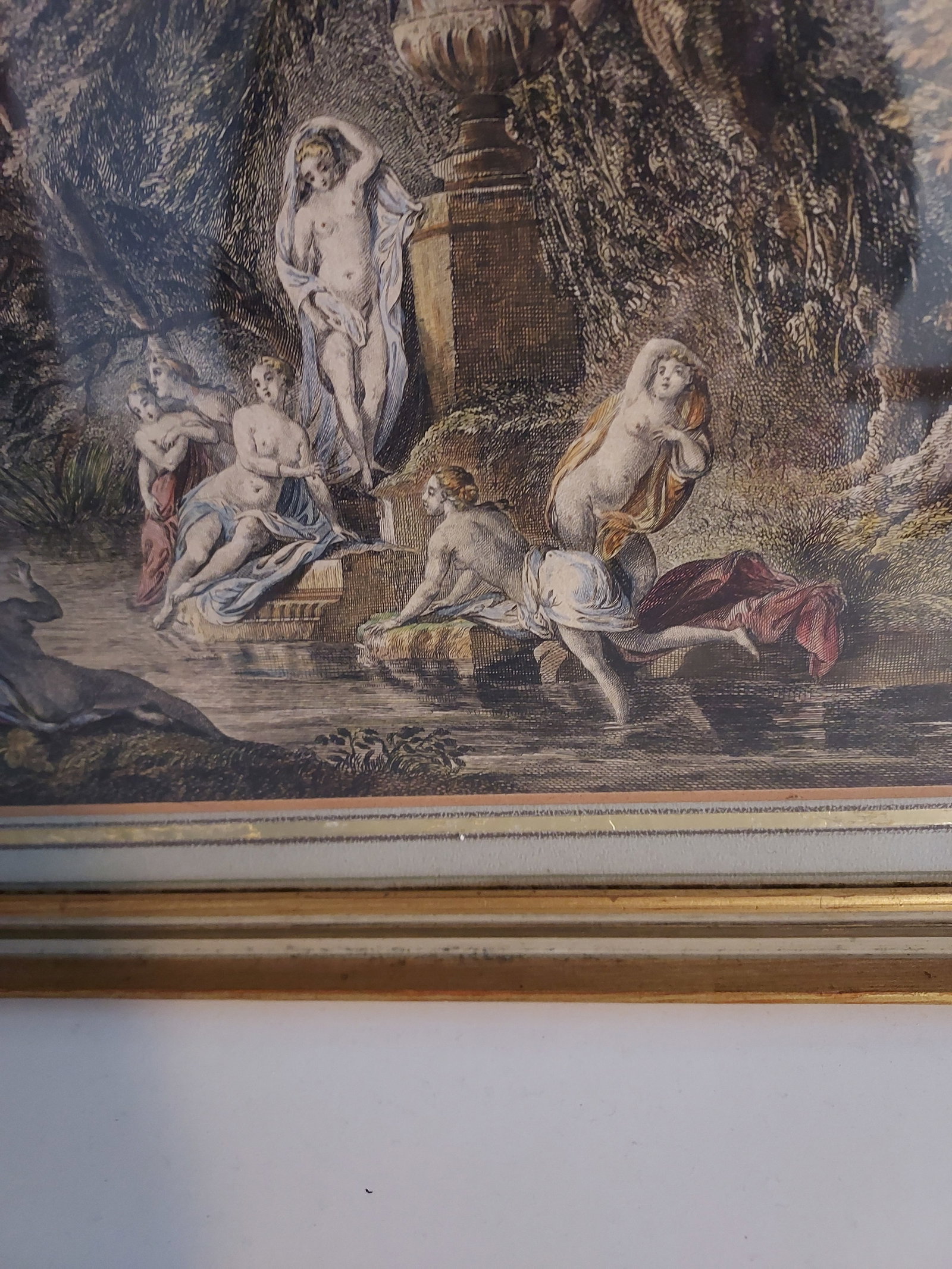 Late 18th Century Framed Colorized Engraving "Le Bain Trouble" by Marguerite Therese Maugein 18th Ce - 5