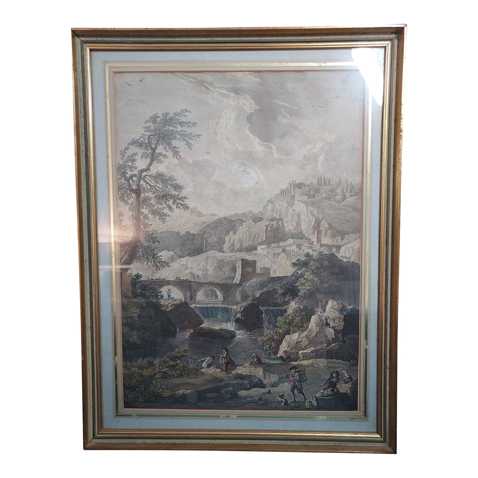 Framed Mezzotint of Etching by Jean Claude Vernet "View of the Alps, View of the Apennines" Antique: Antique framed, colorized mezzotint of etching by Claude-Joseph Vernet (1714 - 1789) entitled "View of the Alps, View of the Apennines." French. Framed Dimensions 21.5" tall x 16.5 wide. Double matted