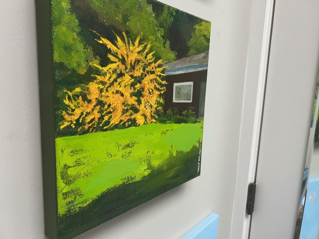 "California Flannel Bush" Contemporary Impressionist Landscape in Green, Yellow and Brown by Mill Va - 2