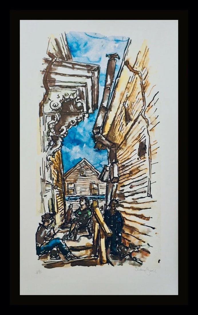 1970s Chaim Gross New England Street Scene Print - 2