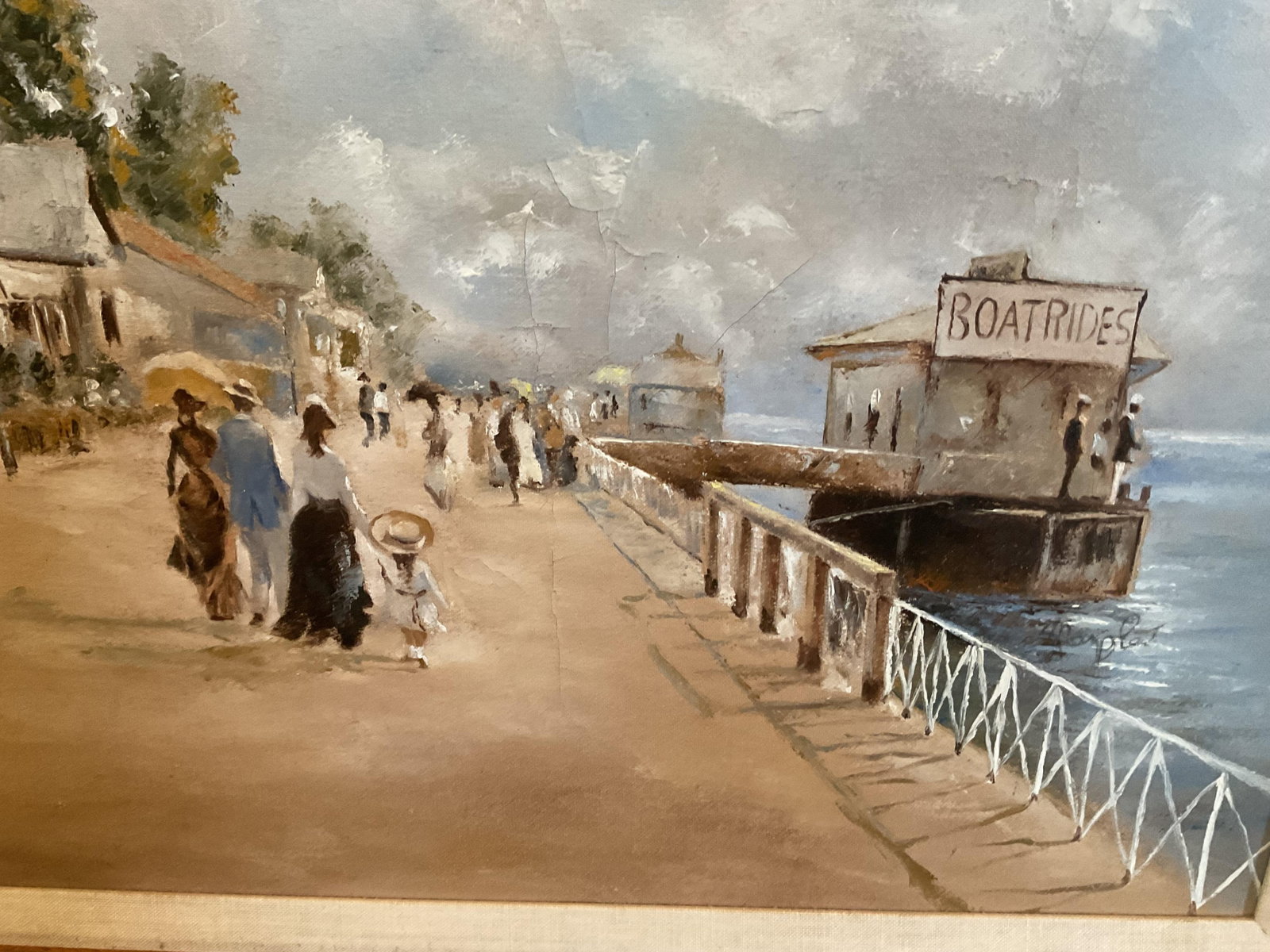 Vintage Oil on Canvas Painting of a Waterfront Landscape - Framed - 4