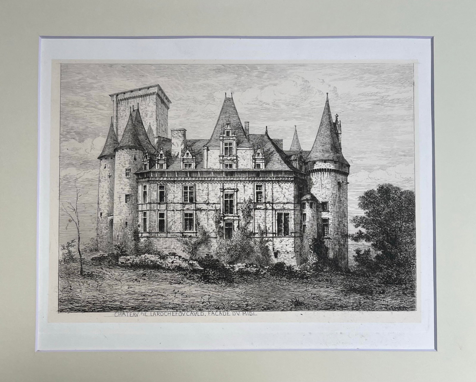 Antique French Etching of Chateau De Rochecotte. 1870 by E. Sadaux. - 2