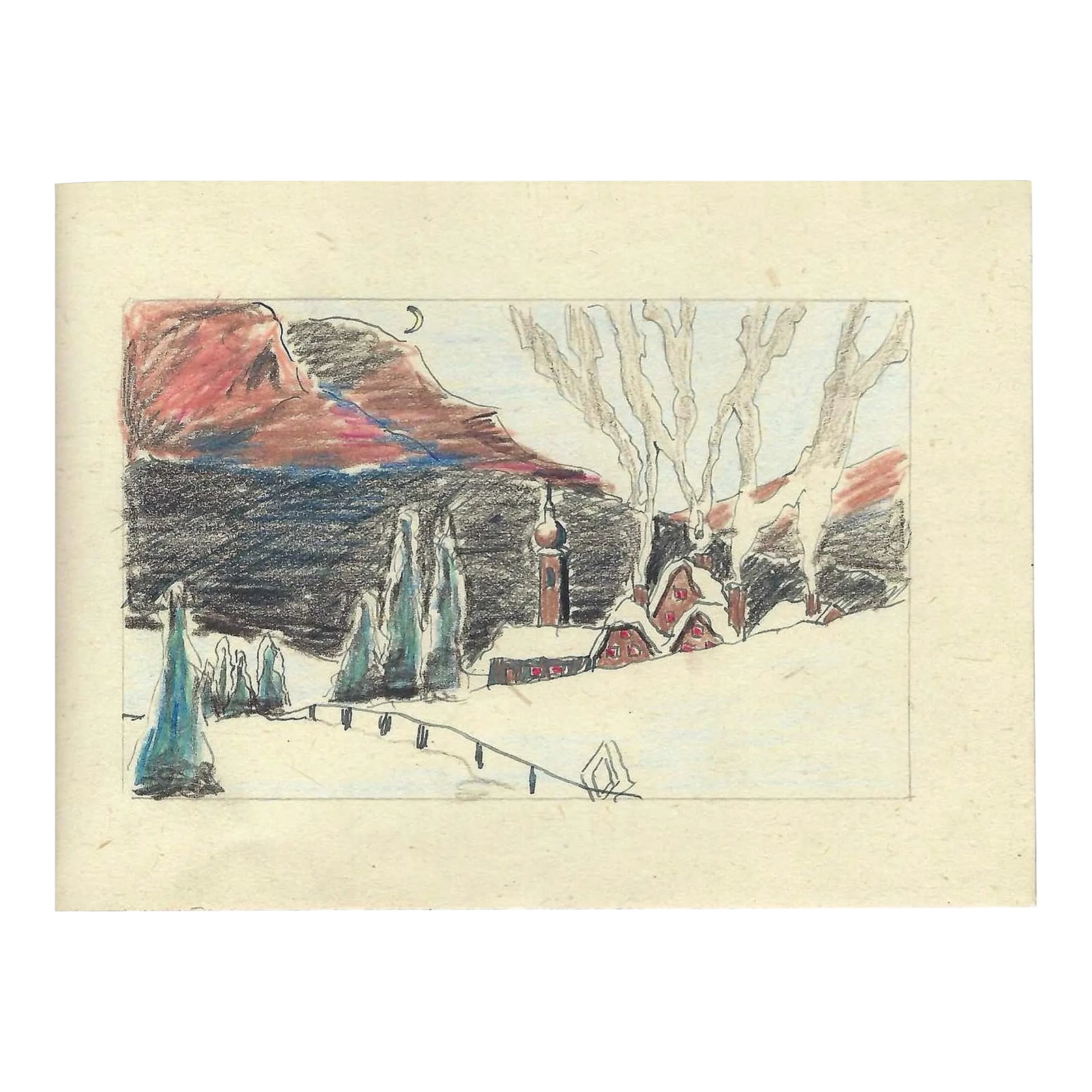 1943 Landscape Drawing by William Wood: 1943 drawing on paper by Devon, UK artist William E. Wood. Signed on the back. Combined shipping available, shipping times are much faster than the Chairish estimates. Please inquire. Condition: