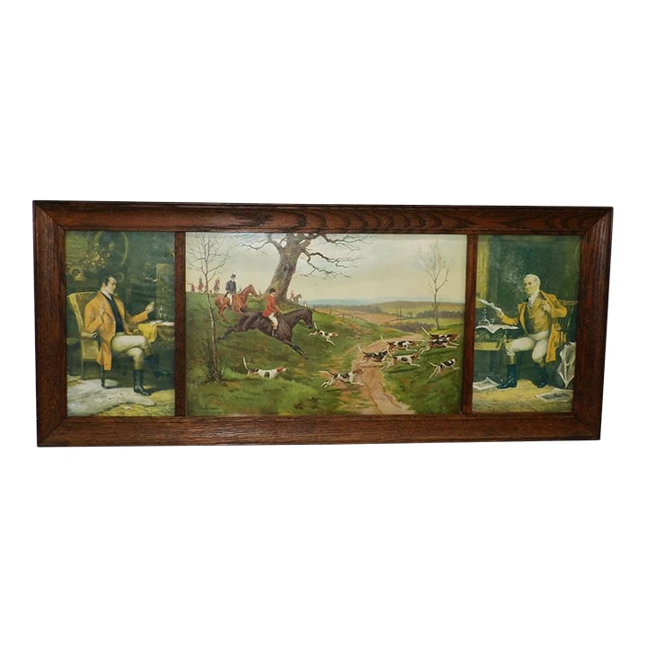 Antique English Fox Hunting Triptych in Oak Frame (1 of 5)