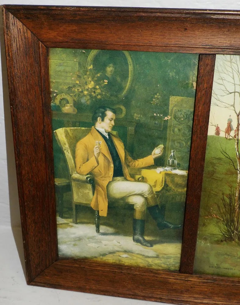 Antique English Fox Hunting Triptych in Oak Frame - 3