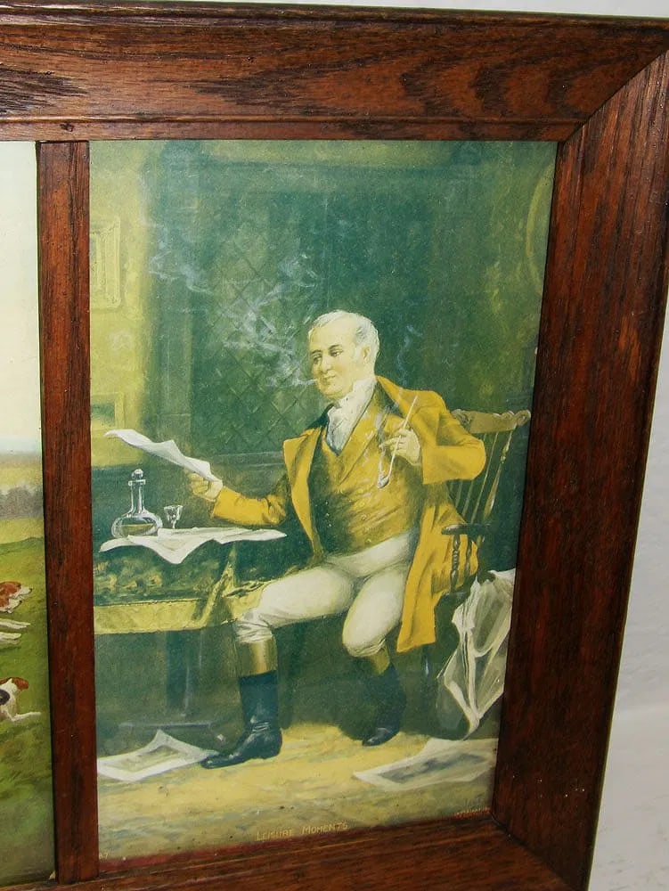 Antique English Fox Hunting Triptych in Oak Frame - 5