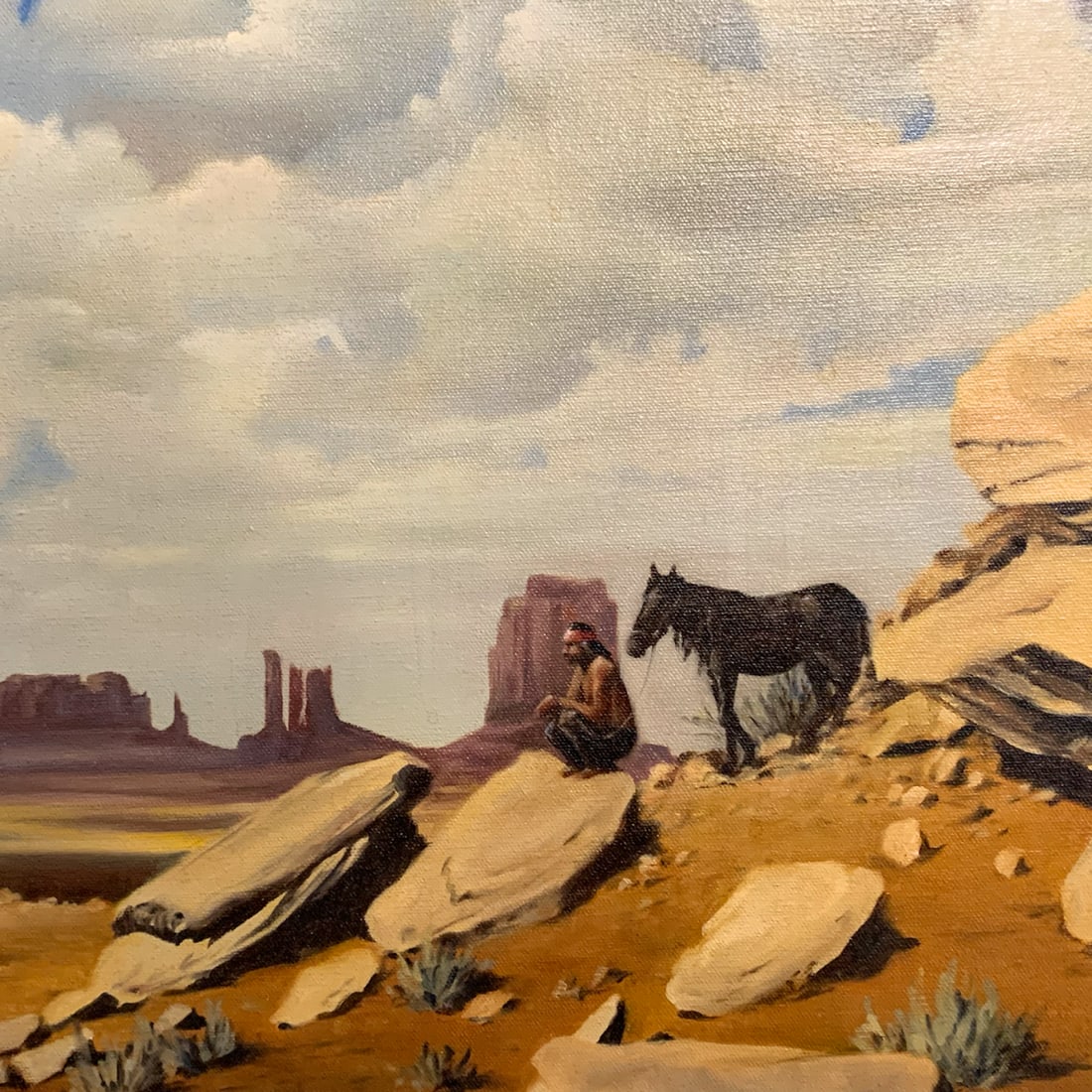Vintage Western Desert Landscape Oil Painting With Horse, Framed Southwest Art - 2