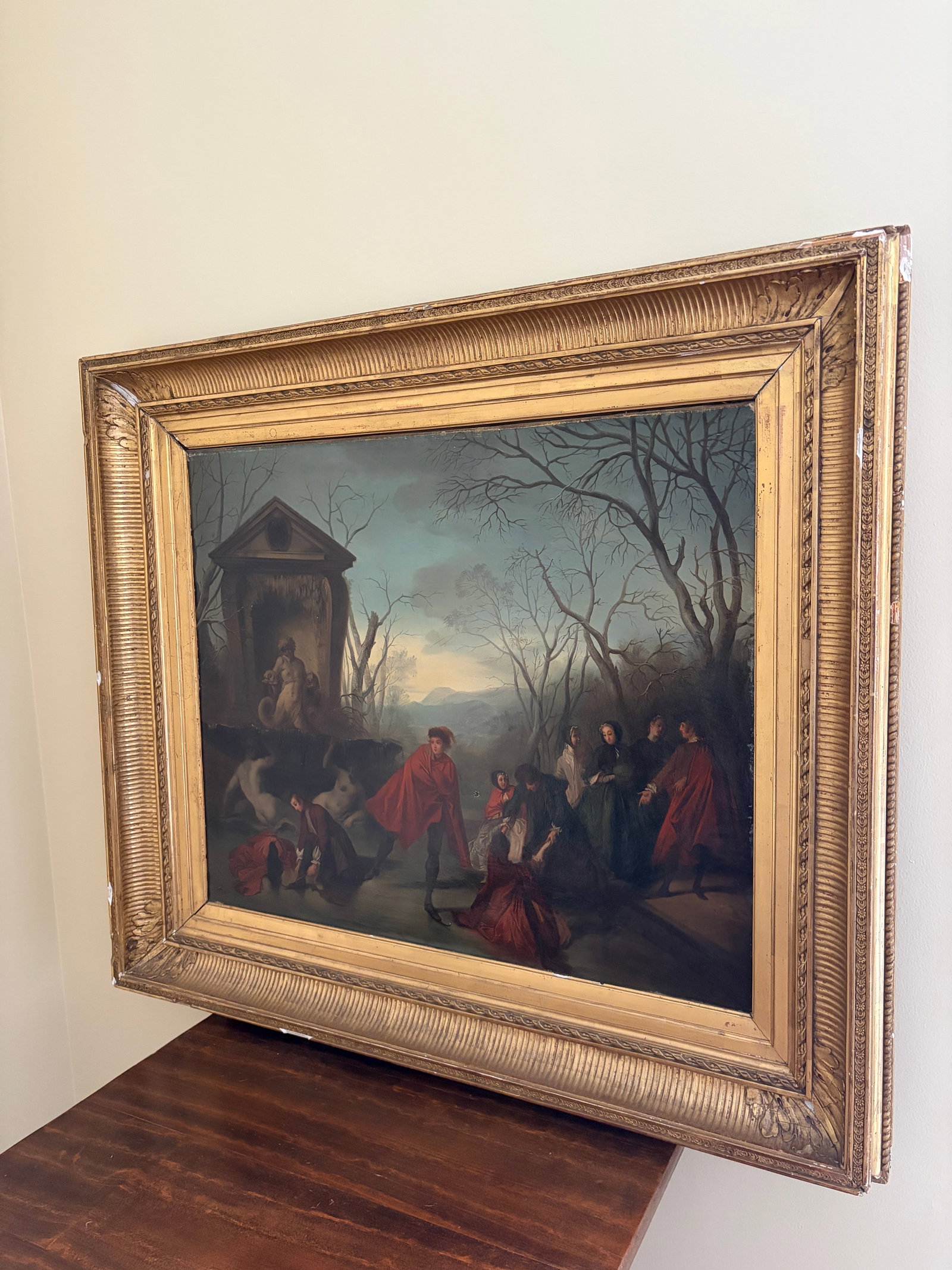 Augustine Dallemagne "A Skating Party" - A Romantic Mid-19th Century French Winter Scene - 3