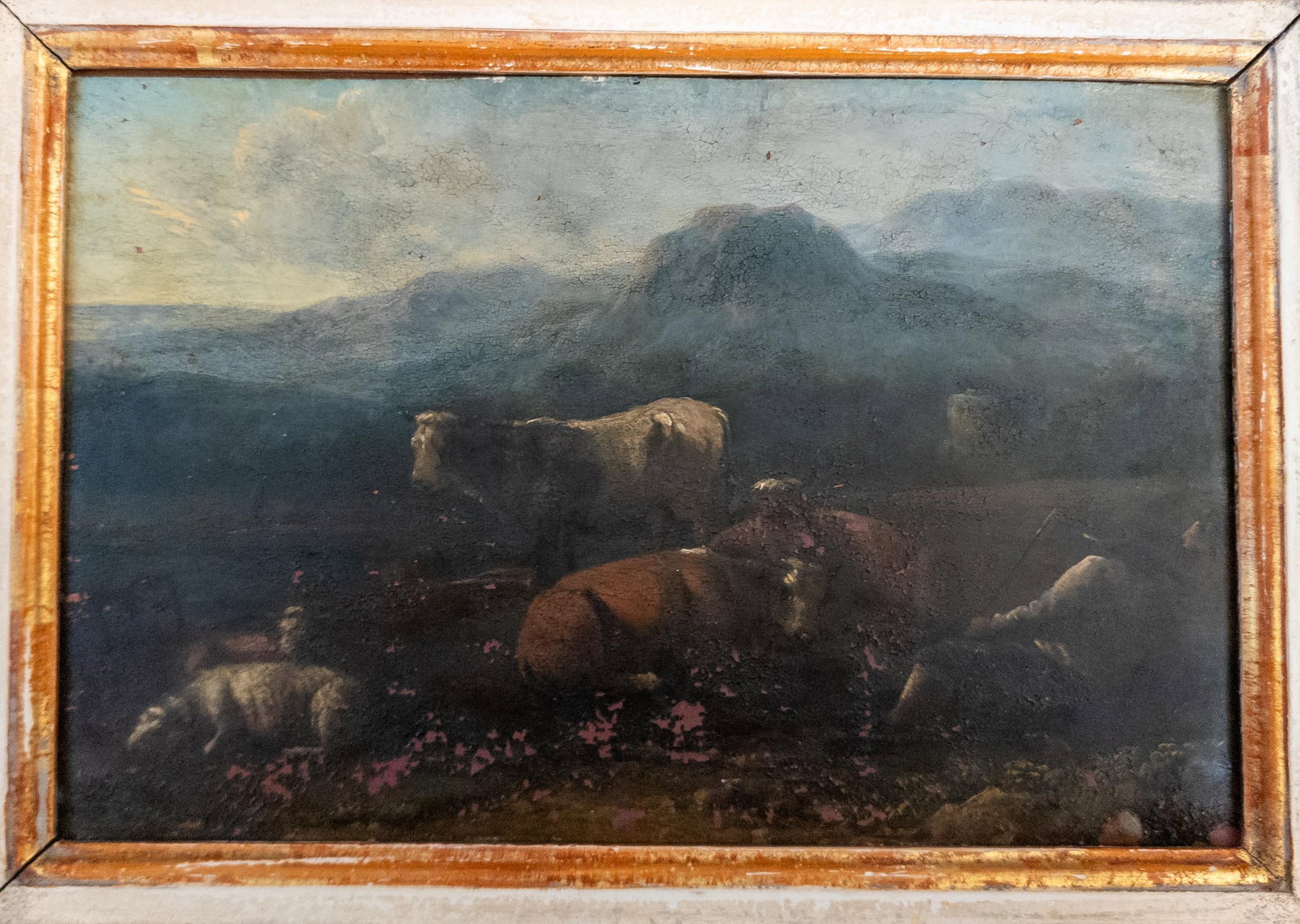 19th Century Grand Tour Old Master Landscape Oil on Copper Painting of Cows and Sheep With Shepherd - 2