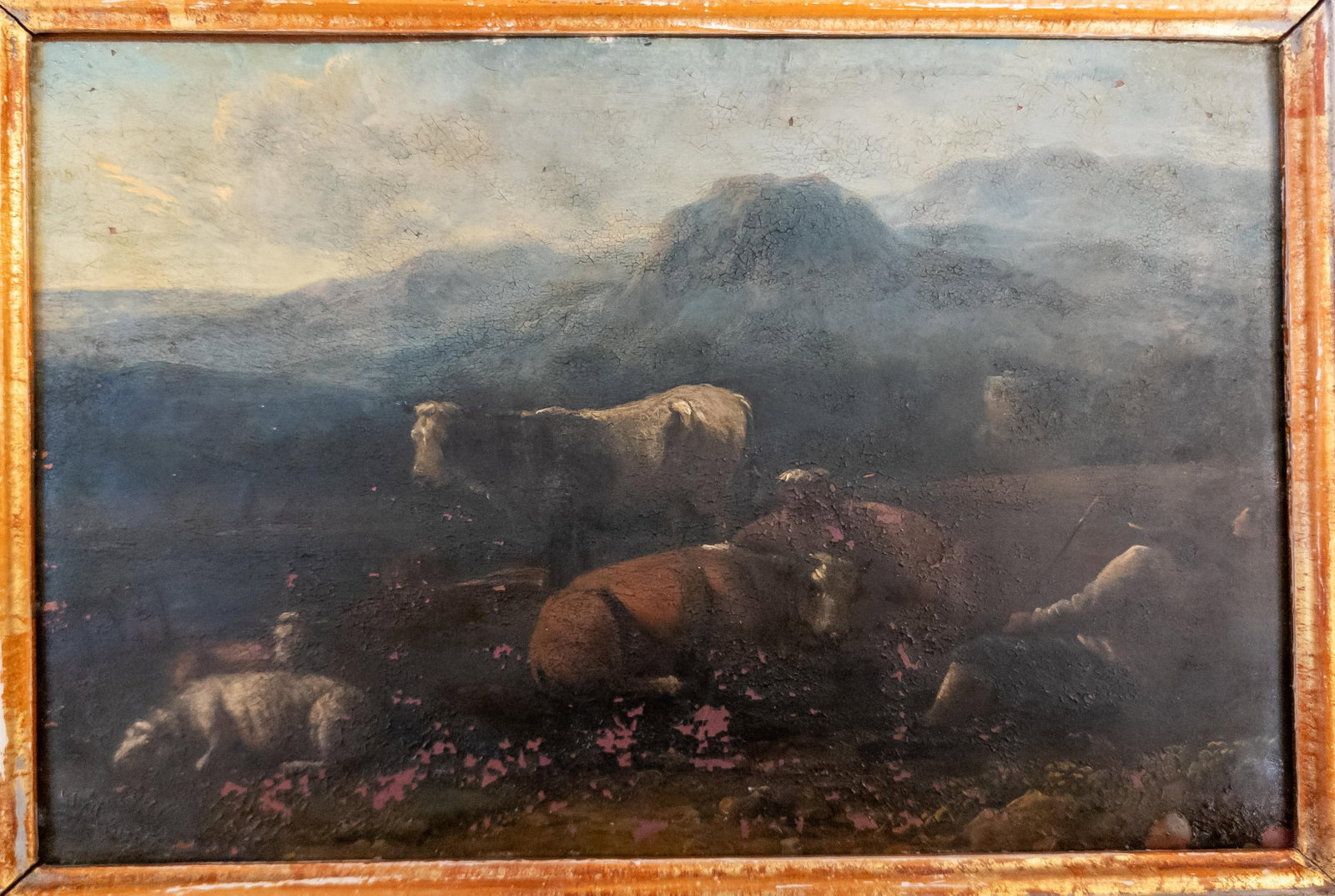 19th Century Grand Tour Old Master Landscape Oil on Copper Painting of Cows and Sheep With Shepherd - 7