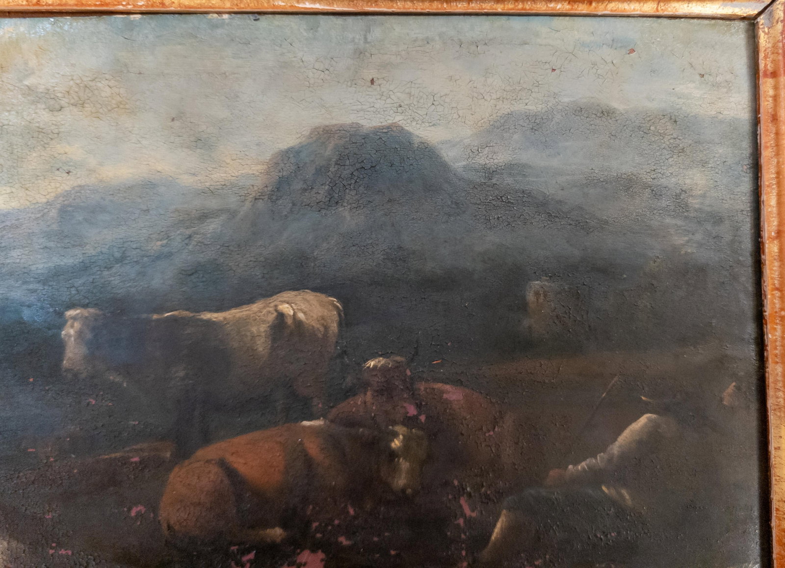 19th Century Grand Tour Old Master Landscape Oil on Copper Painting of Cows and Sheep With Shepherd - 9