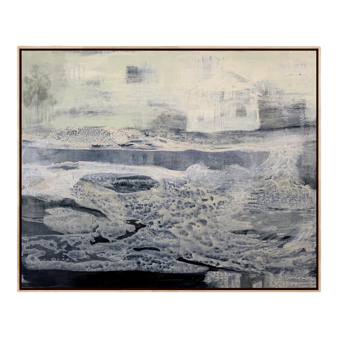 Large Scale Original Painting Titled Tempest: This original abstract seascape painting titled Tempest includes Maple wood floater frame and is from a series of abstract weatherscapes. Condition: Imperfections: No Imperfections Condition Notes: