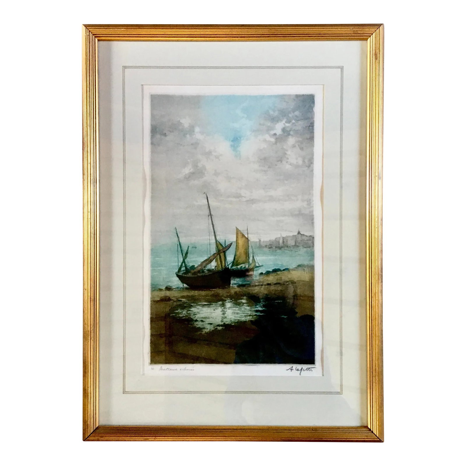 20th Century Manuel Robbe Aka: Alphonse Lafitte Aquatint, "Bateaux Echoues": Manuel Robbe, AKA: Alphonse Lafitte (1872-1936) was a brilliant printmaker who mastered the aquatint technique. He was born in Paris, shortly after the Franco-Prussian War. Robbe attended the