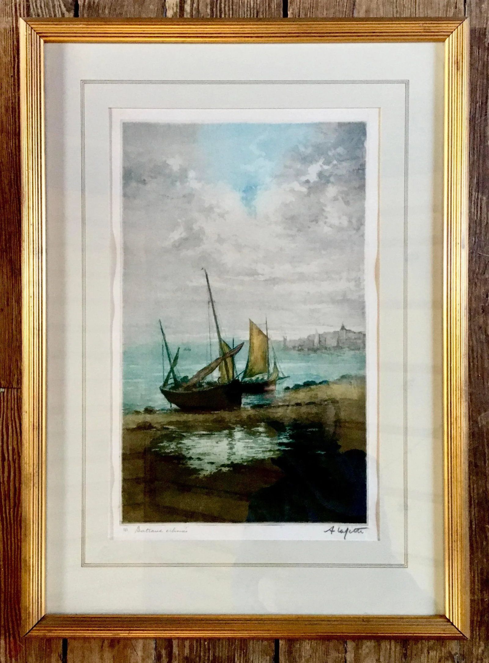20th Century Manuel Robbe Aka: Alphonse Lafitte Aquatint, "Bateaux Echoues" - 8