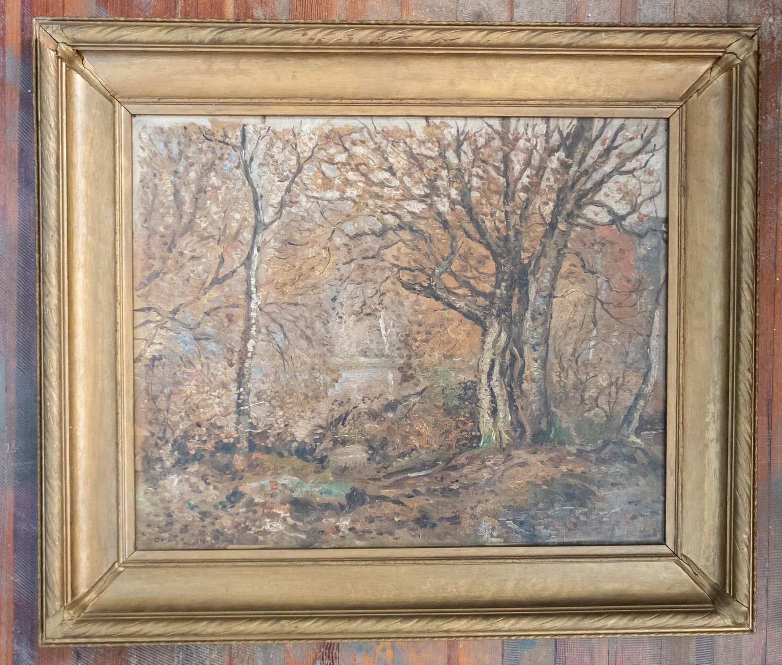 19th or 20th Century American Impressionist Wooded Landscape Painting, Signed Illegibly - 2