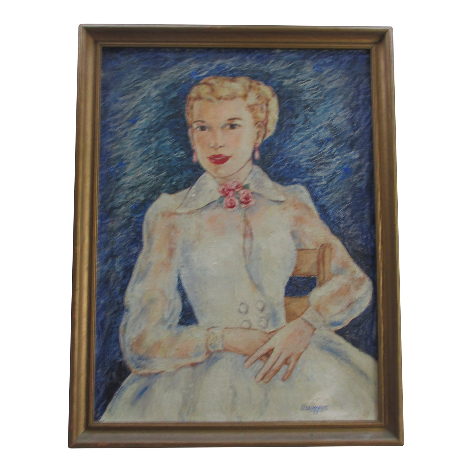 Vintage Mid Century Signed L L Scoggins Portrait of Grace Kelly: This is a Fabulous! Mid Century Artist Signed L L Soggins Oil on Canvas Board Painting of the Beautiful Actress Princess Grace Kelly which is a Lovely and Faith Rendition with Deep Blue Background