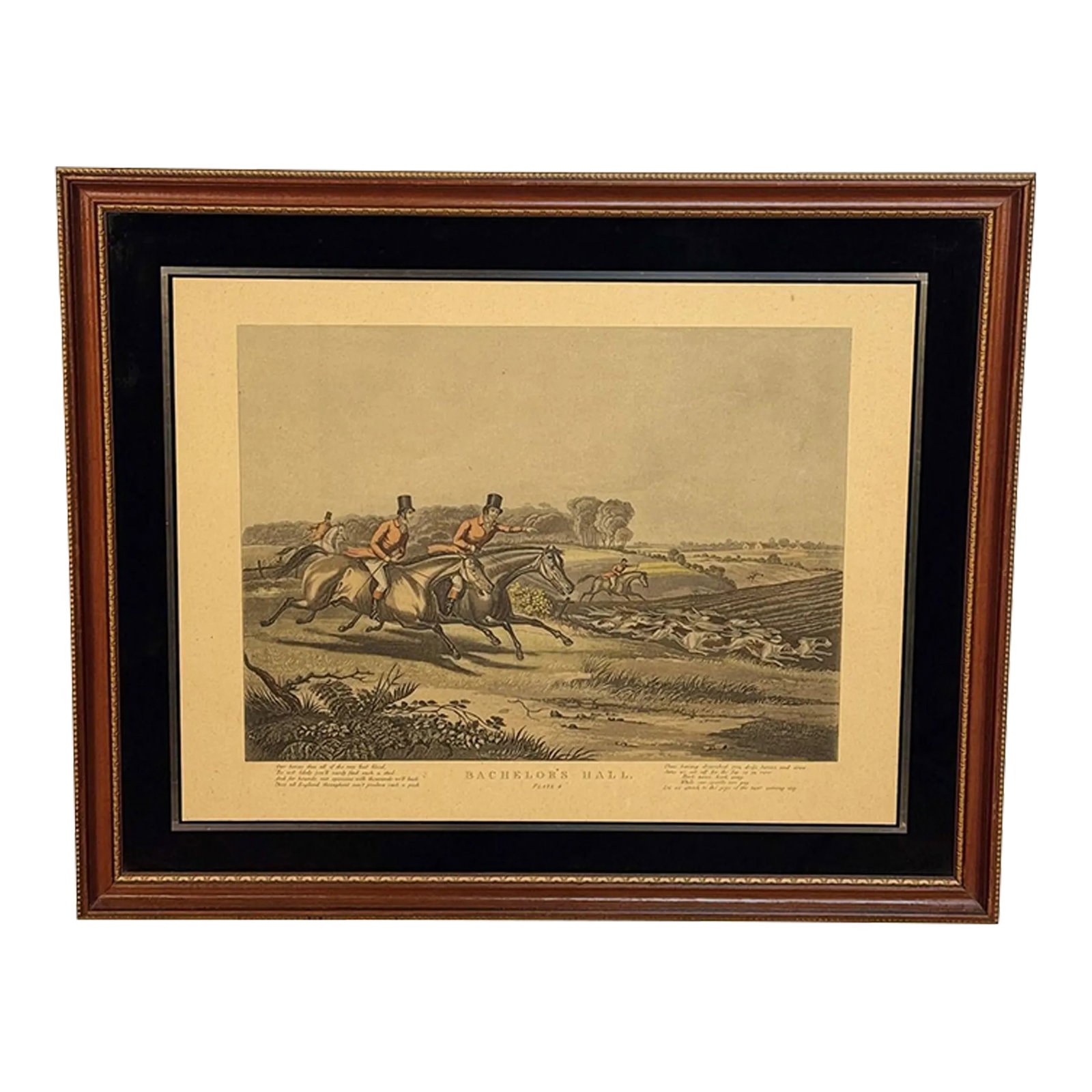 Antique English Bachelor's Hall Fox Hunt Framed Art Lithograph (1 of 14)