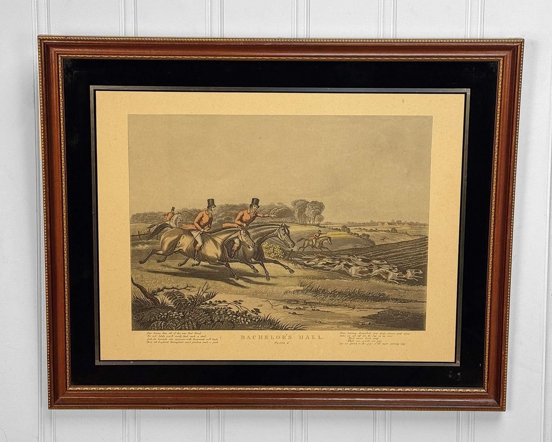Antique English Bachelor's Hall Fox Hunt Framed Art Lithograph - 2