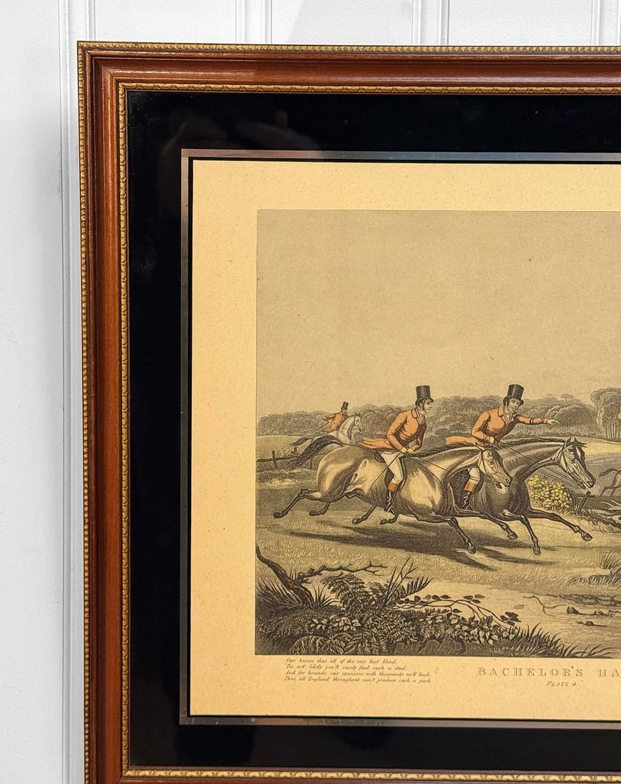 Antique English Bachelor's Hall Fox Hunt Framed Art Lithograph - 4