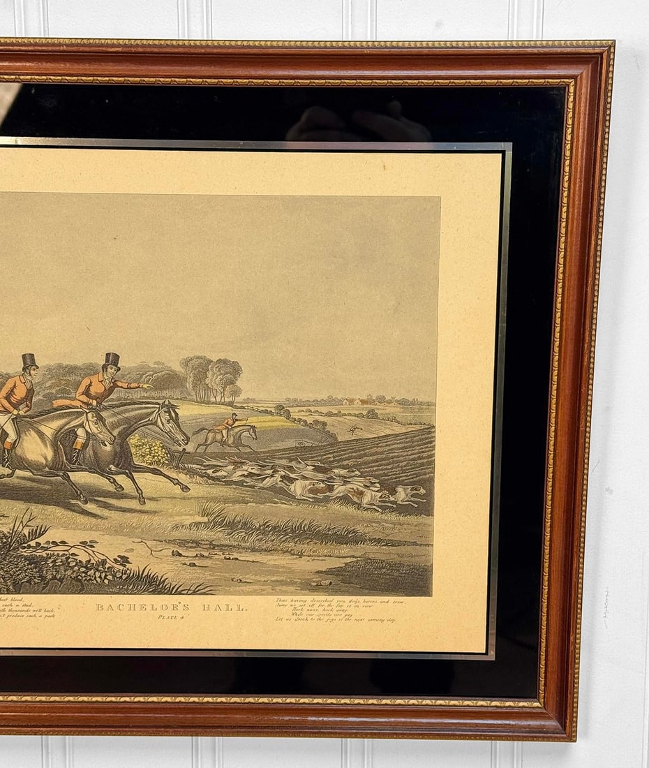Antique English Bachelor's Hall Fox Hunt Framed Art Lithograph - 5