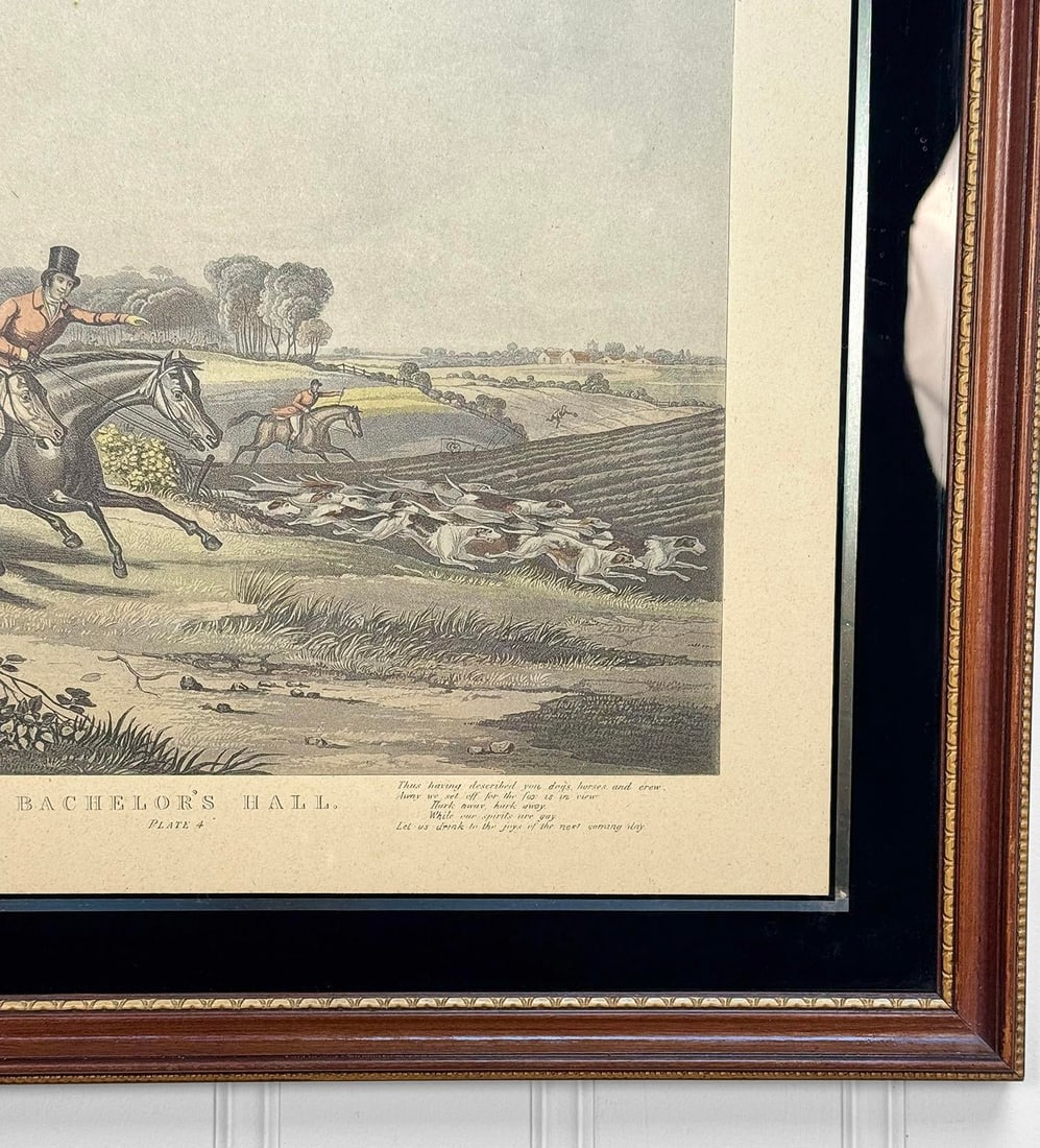 Antique English Bachelor's Hall Fox Hunt Framed Art Lithograph - 7