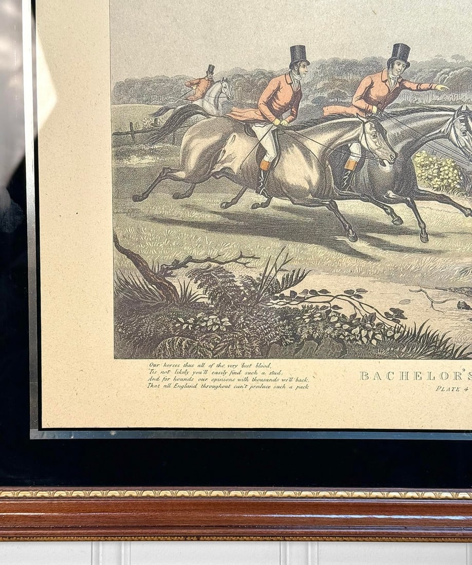 Antique English Bachelor's Hall Fox Hunt Framed Art Lithograph - 8