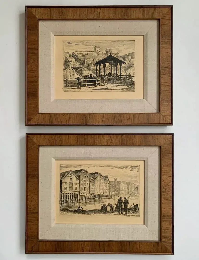 1930s Chrix Dahl Norwegian Etchings, Framed - a Pair - 5