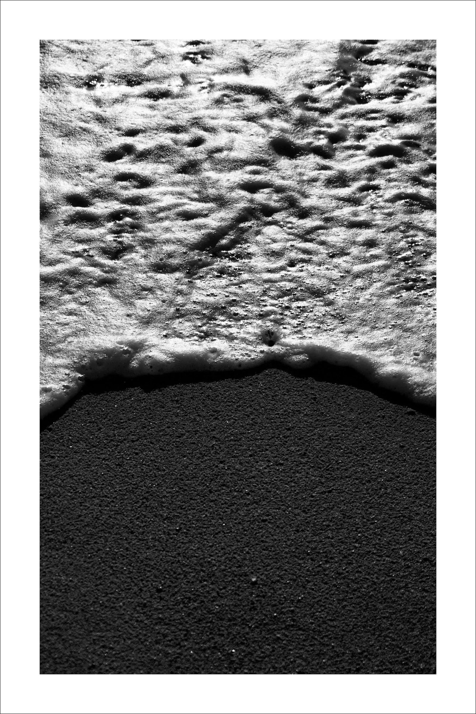 2021 "Foamy Shore Seascape" Black and White Photograph by Kind of Cyan: This is an exclusive limited edition black and white Giclee print, on 100% cotton Hahnemuhle Photo Rag Fine Art matte paper. This beautiful black and white high contrast photograph is titled "Foamy