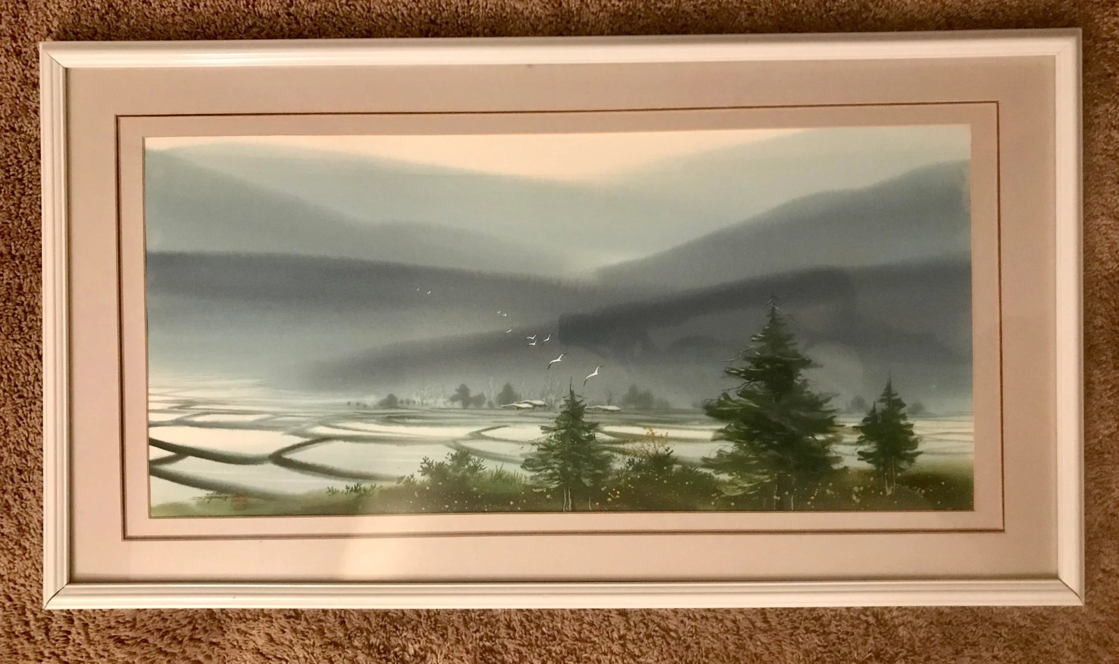 1987 Asian Landscape Watercolor Painting, Framed - 10