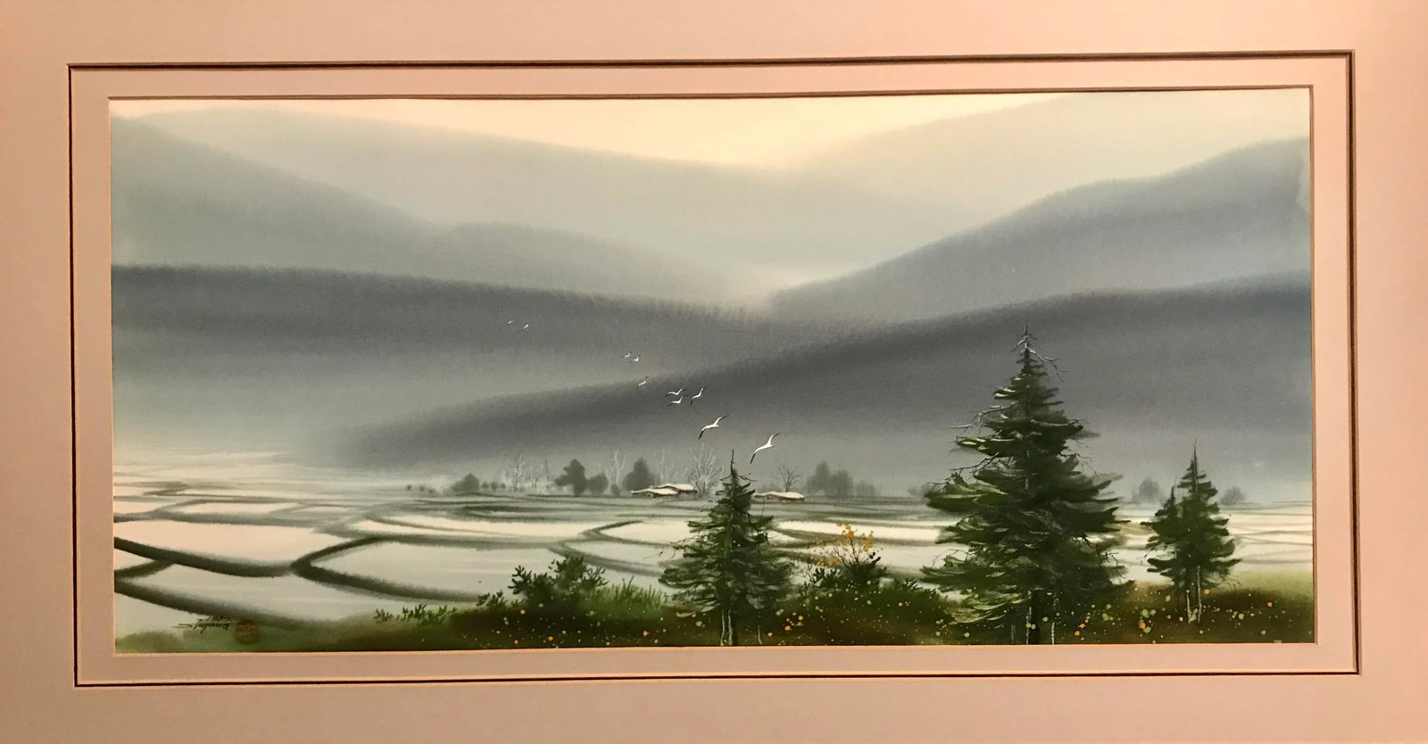 1987 Asian Landscape Watercolor Painting, Framed - 2