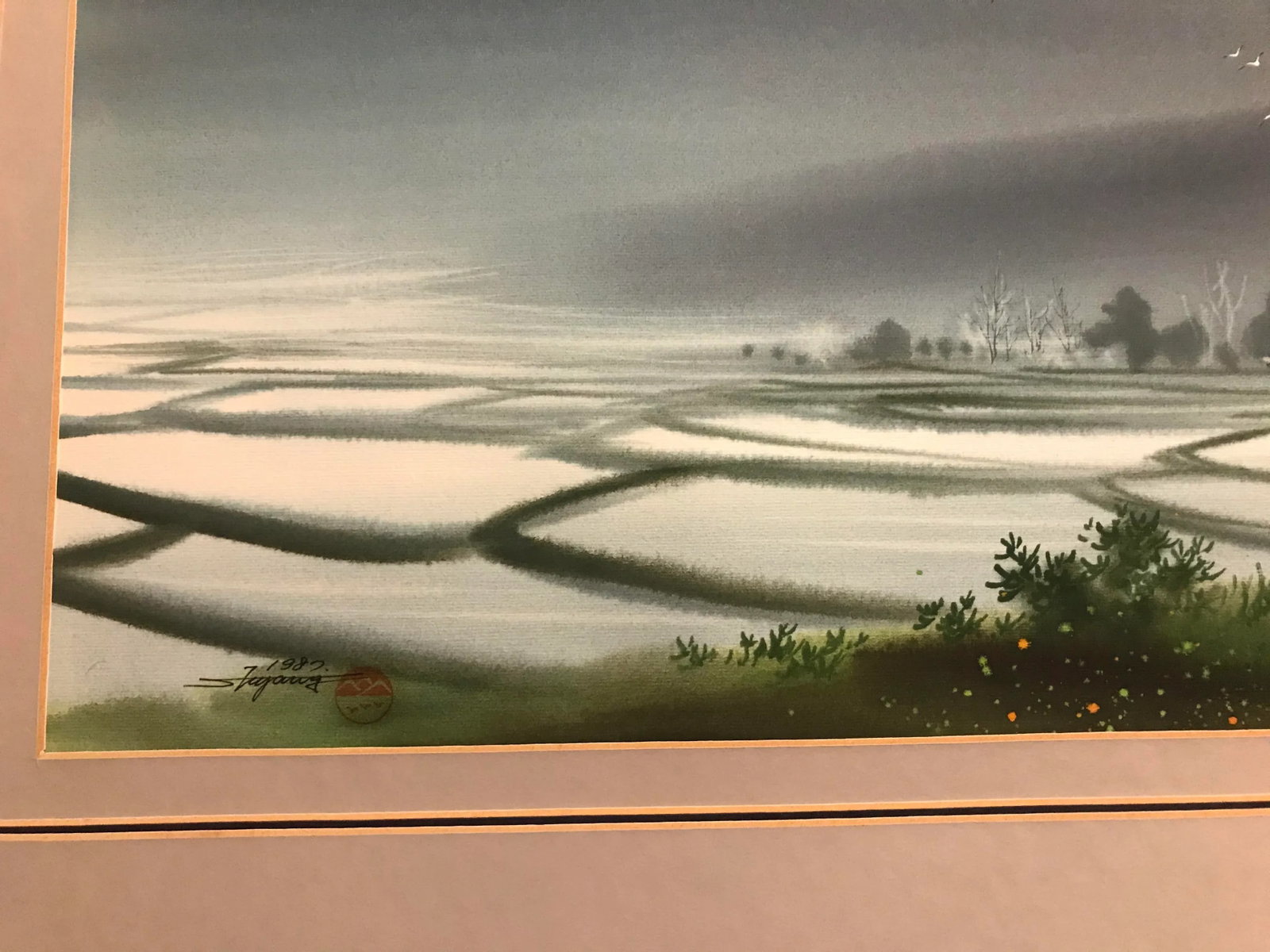 1987 Asian Landscape Watercolor Painting, Framed - 4