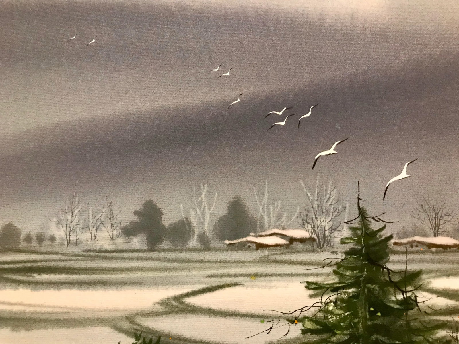 1987 Asian Landscape Watercolor Painting, Framed - 5