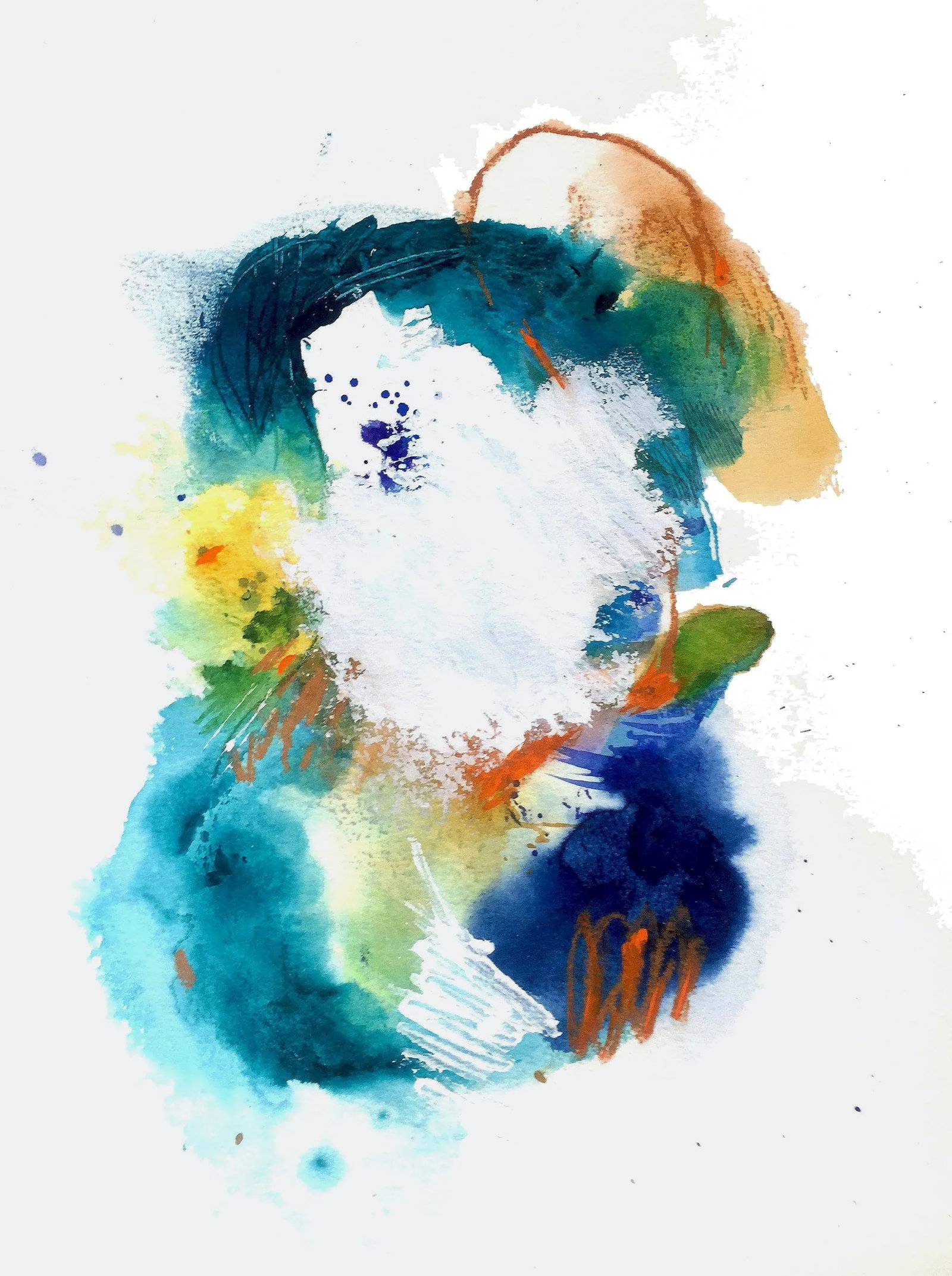 "Climate Change" Contemporary Abstract Watercolor and Ink Painting on Paper, Framed - 2