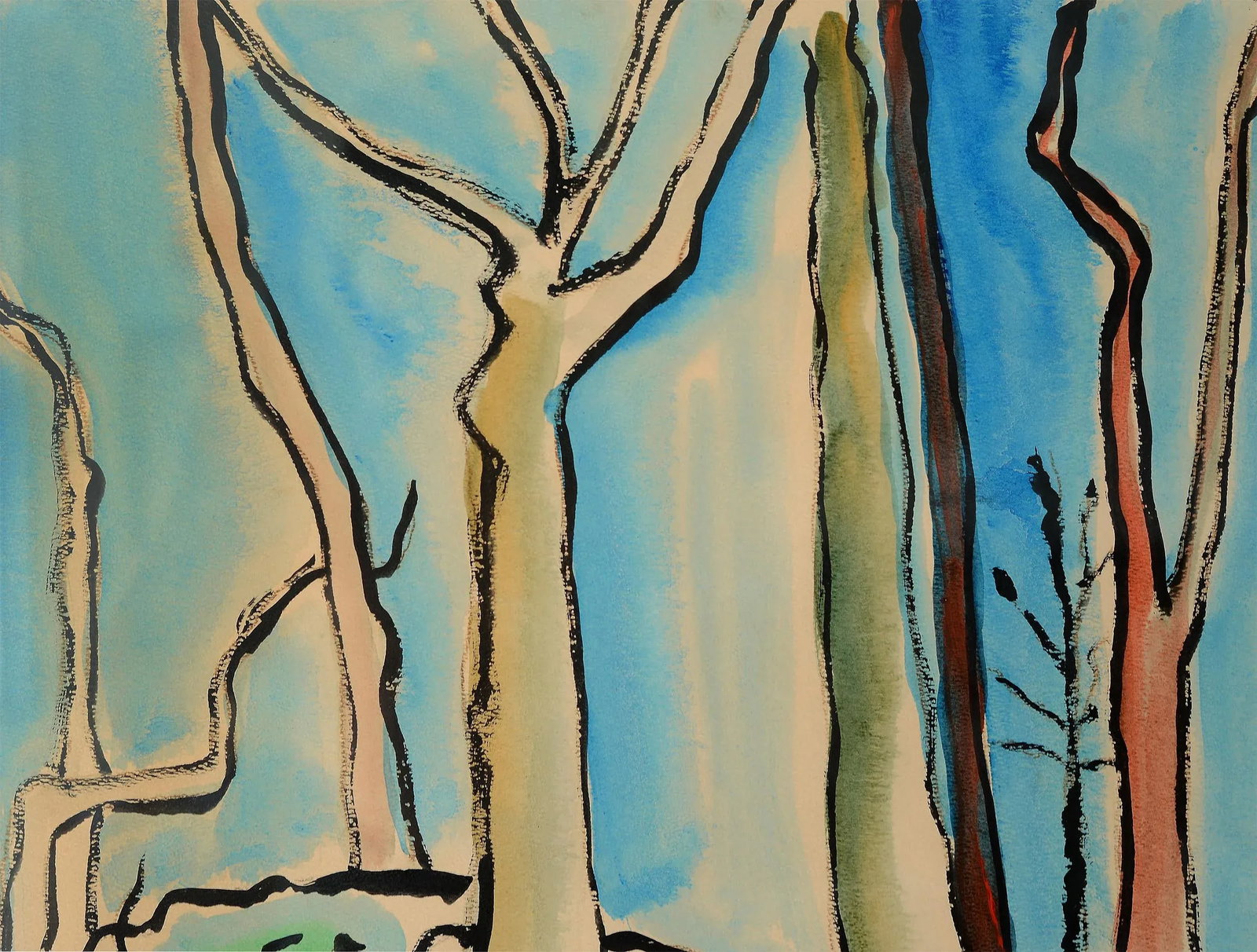1960s Modernist Abstract Landscape Watercolor Painting, Framed - 3