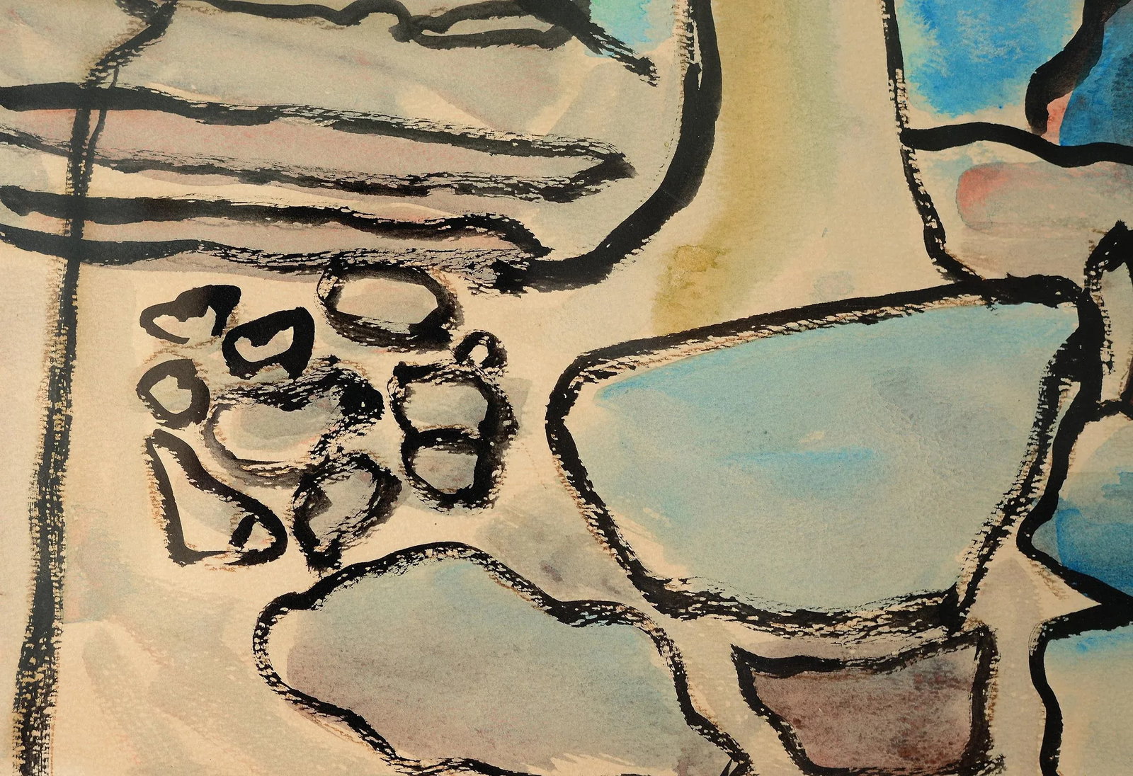 1960s Modernist Abstract Landscape Watercolor Painting, Framed - 5