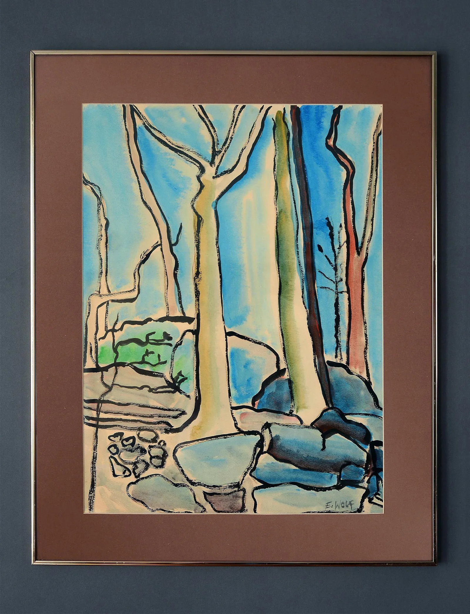 1960s Modernist Abstract Landscape Watercolor Painting, Framed - 8