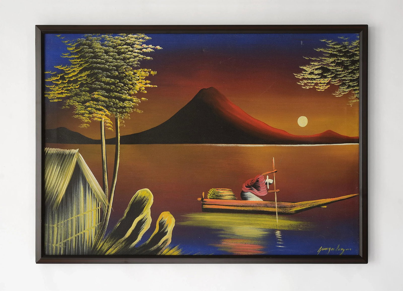 Mid 20th Century "Tropical Seafarer at Moonlight" Landscape Painting, Framed - 10