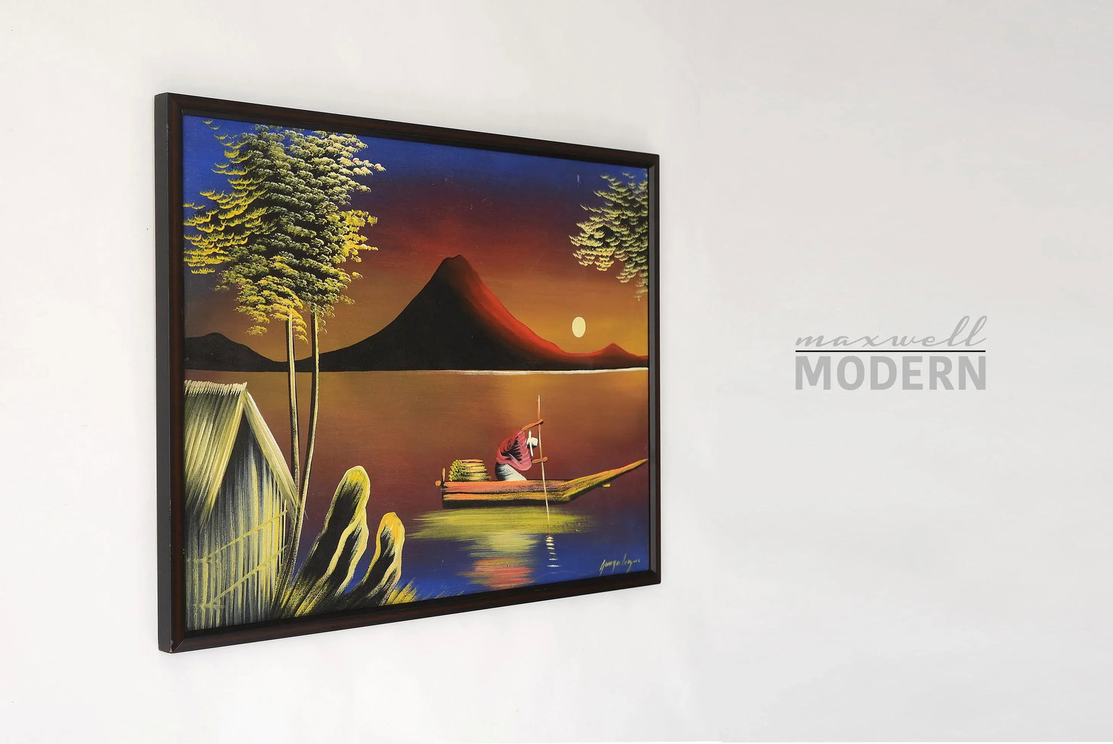Mid 20th Century "Tropical Seafarer at Moonlight" Landscape Painting, Framed - 2