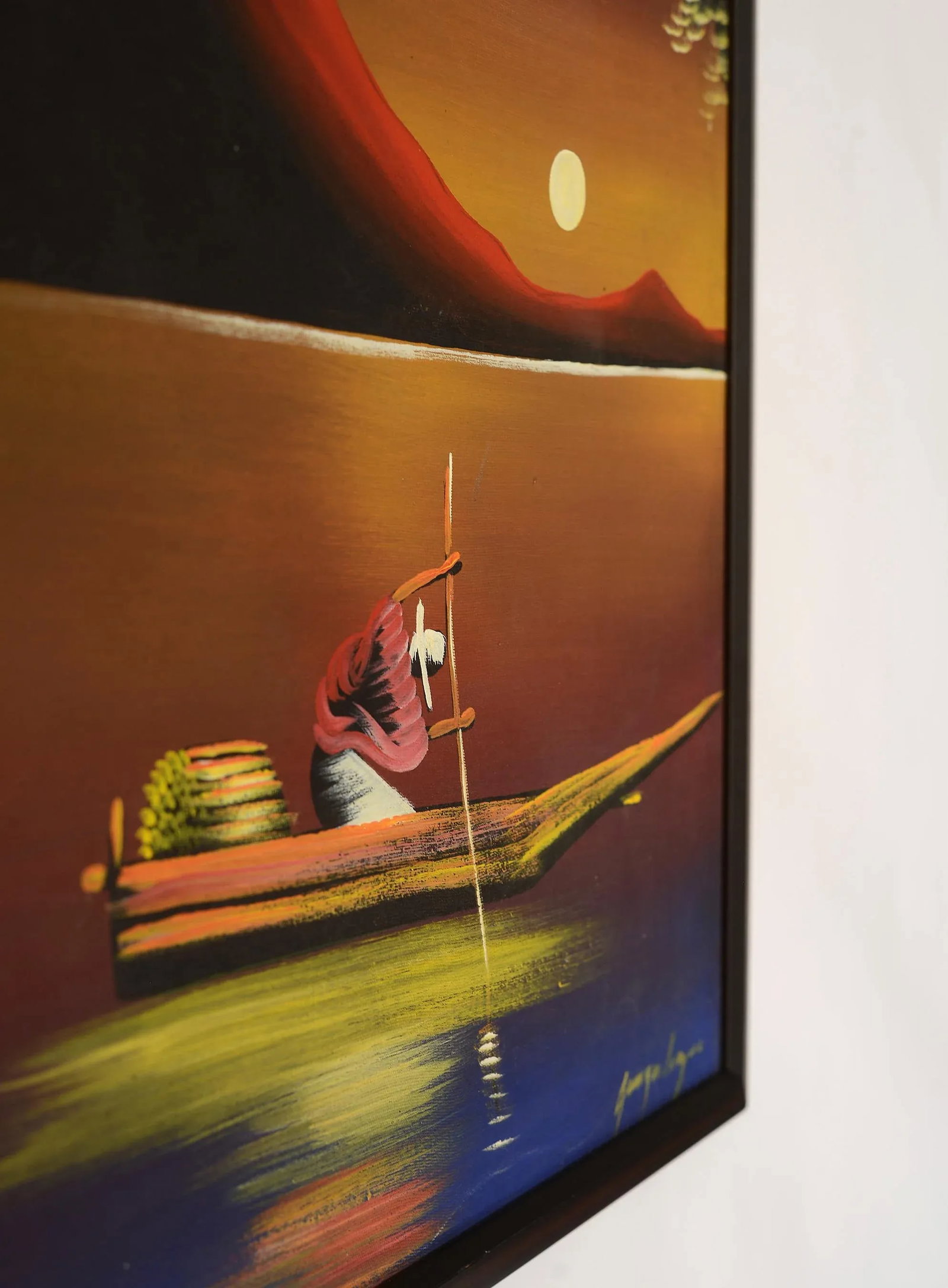 Mid 20th Century "Tropical Seafarer at Moonlight" Landscape Painting, Framed - 7
