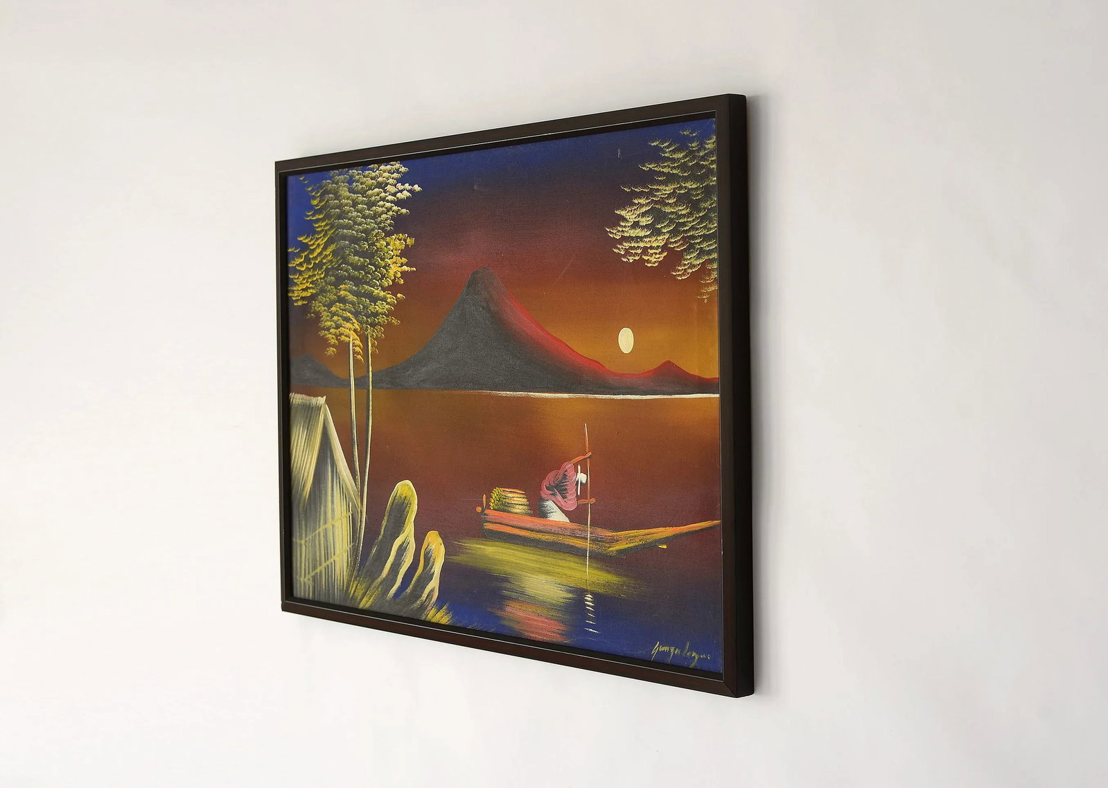 Mid 20th Century "Tropical Seafarer at Moonlight" Landscape Painting, Framed - 9