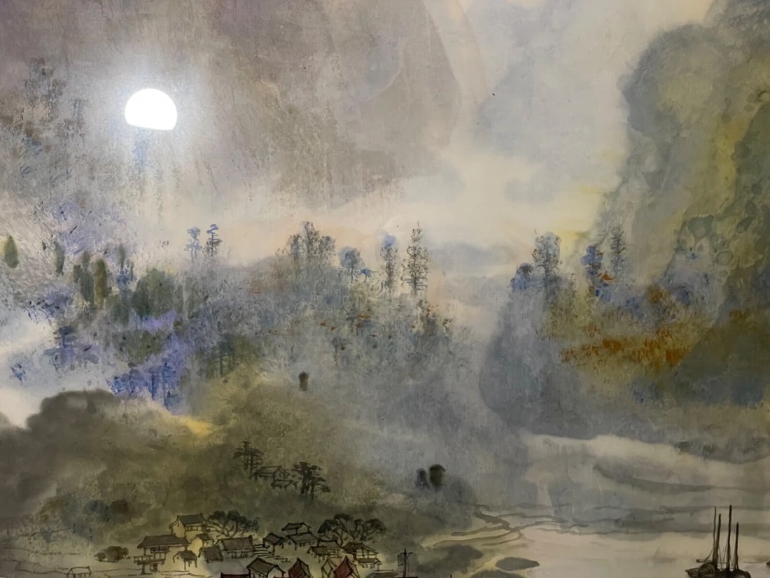 Large Vintage 1992 Original Chinese Ink Watercolor Mountain Landscape Painting - 11
