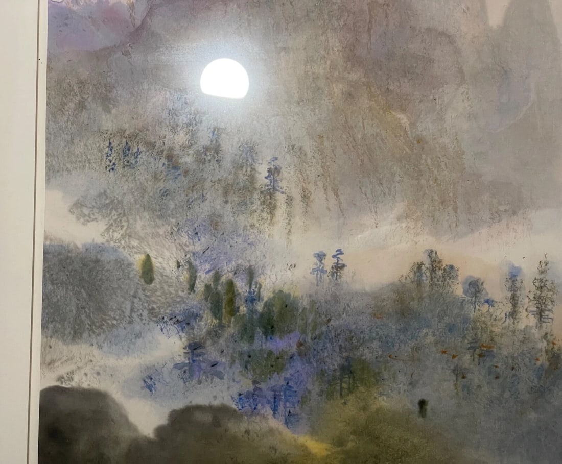 Large Vintage 1992 Original Chinese Ink Watercolor Mountain Landscape Painting - 15
