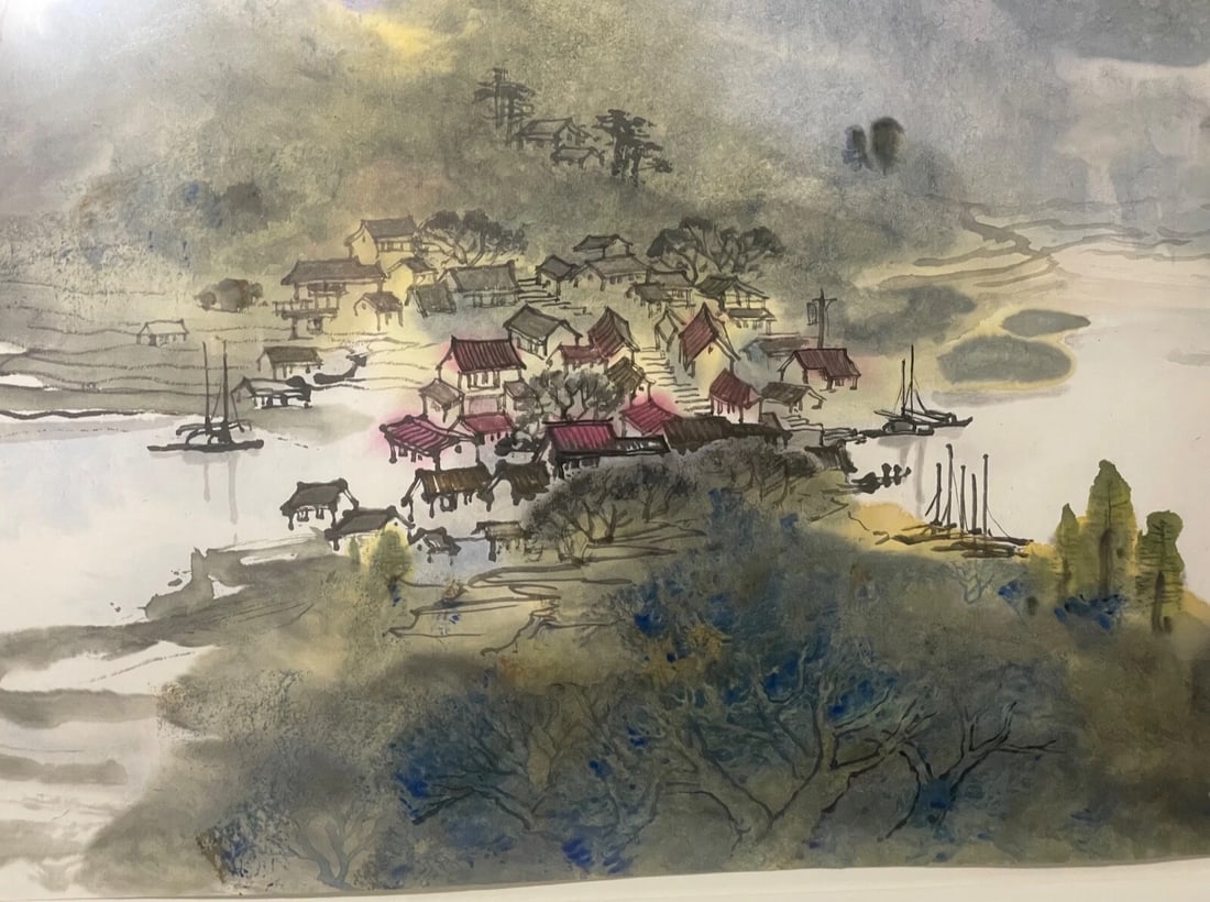 Large Vintage 1992 Original Chinese Ink Watercolor Mountain Landscape Painting - 7