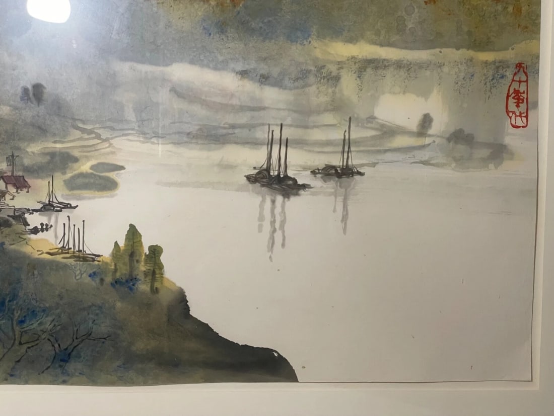 Large Vintage 1992 Original Chinese Ink Watercolor Mountain Landscape Painting - 9