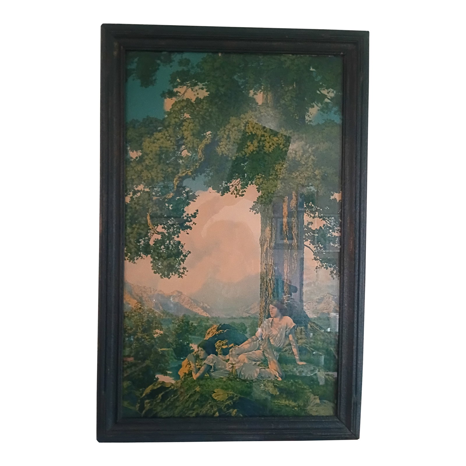 Large 1927 Maxfield Parrish "Hilltop" Lithograph in Original "Stippled" Frame - House of Art Ny: The Ultimate Collector's "Time Capsule" Presented here is an exceptionally rare find for the Maxfield Parrish aficionado: a large-scale, 1927 offset lithograph of the iconic Hilltop. Originally