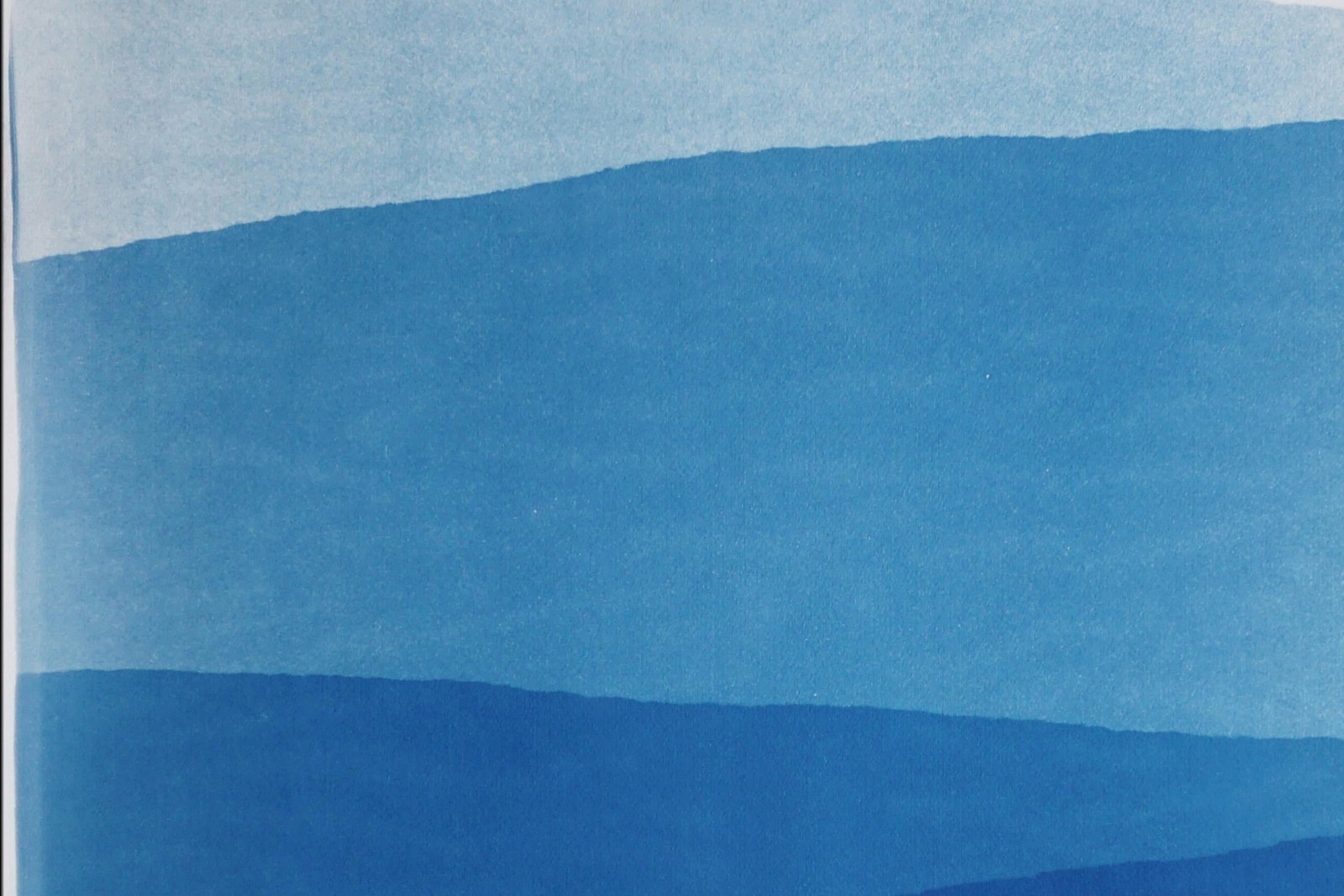 2025, Minimal Landscape of Blue Mountain Ridge, Handmade Monotype Cyanotype on Watercolor Paper by K - 10