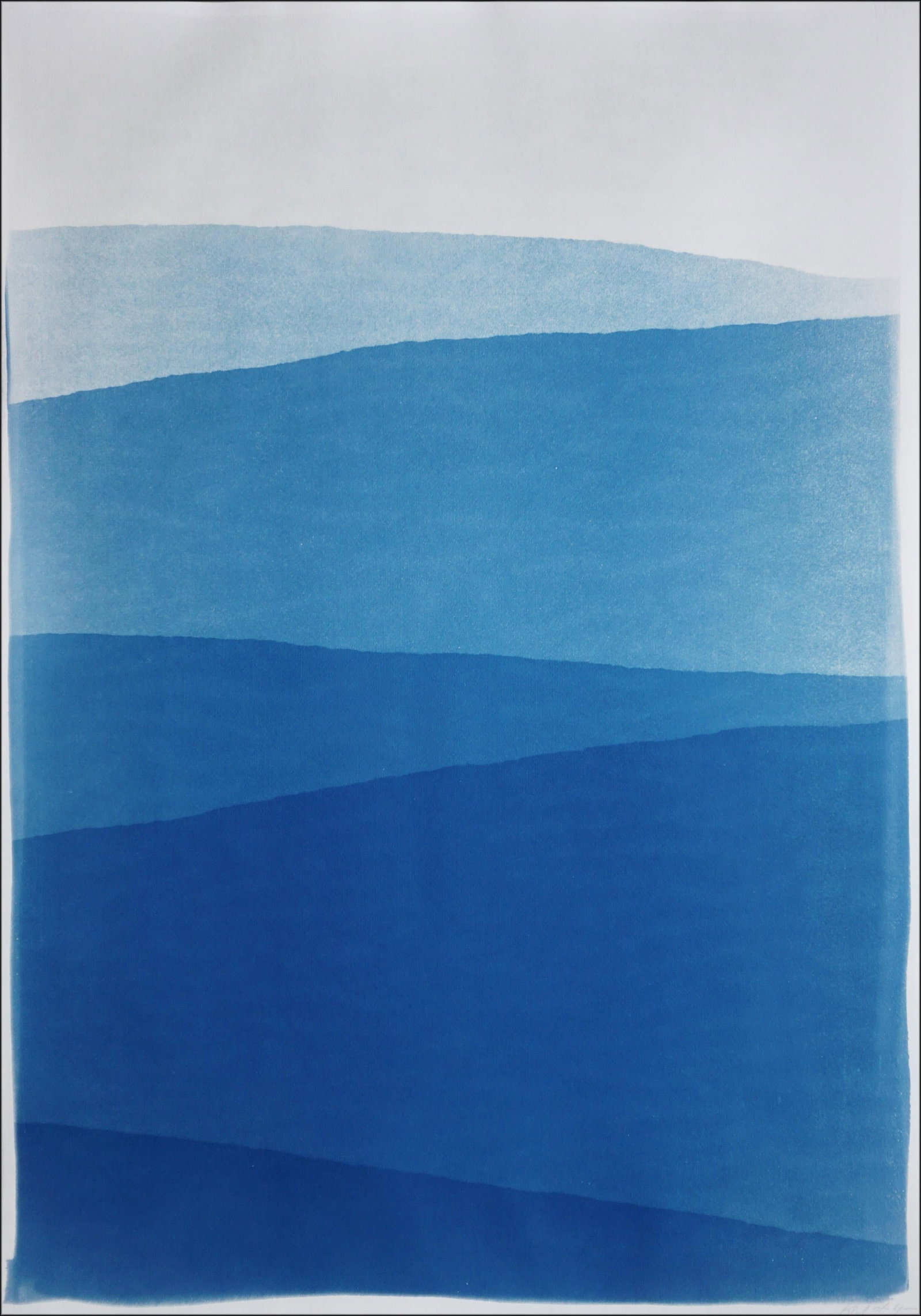 2025, Minimal Landscape of Blue Mountain Ridge, Handmade Monotype Cyanotype on Watercolor Paper by K - 4