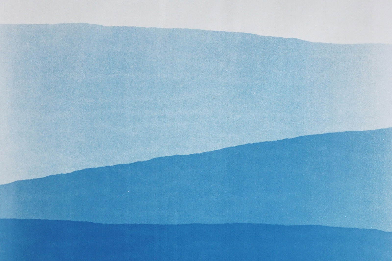 2025, Minimal Landscape of Blue Mountain Ridge, Handmade Monotype Cyanotype on Watercolor Paper by K - 7