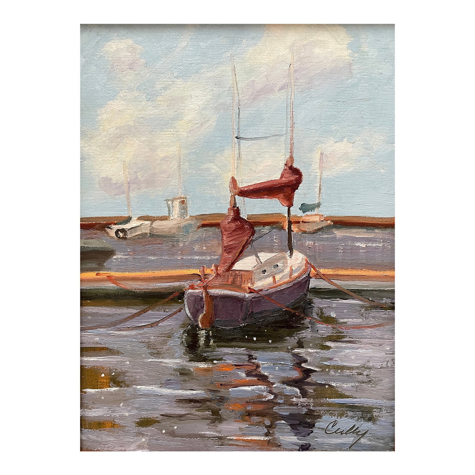 Contemporary Harbor Sailboat Painting (1 of 2)