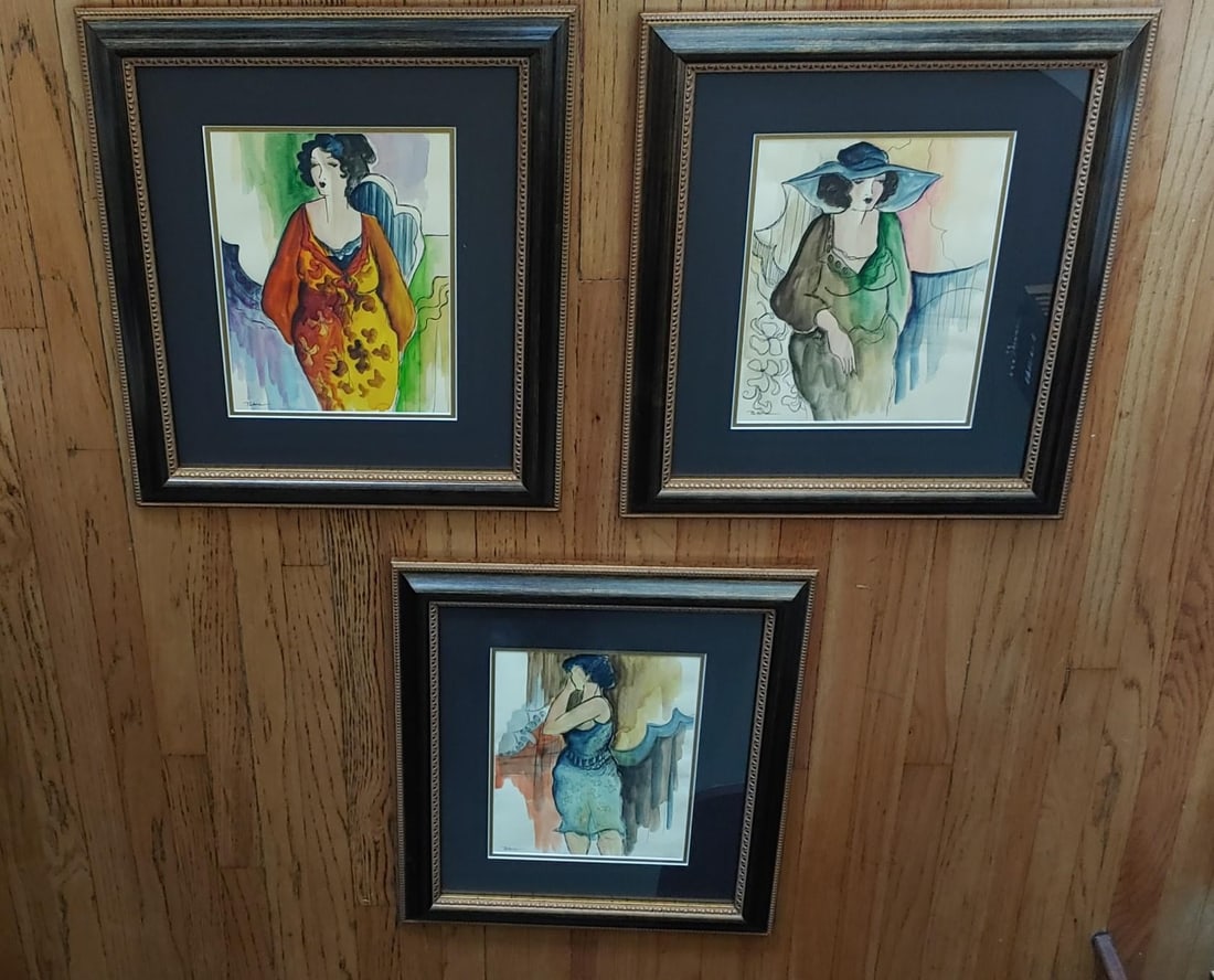 Late 20th Century Portrait Watercolor Paintings of a Lady by Patricia Govezensky, Framed - Set of 3 - 10